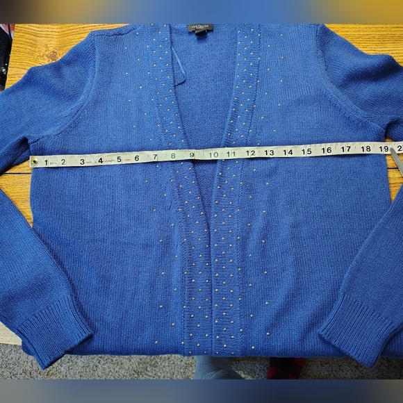 Ann Taylor women's Cardigan knitted,silver studs, oversized,cotton blend sz S. - Picture 8 of 16